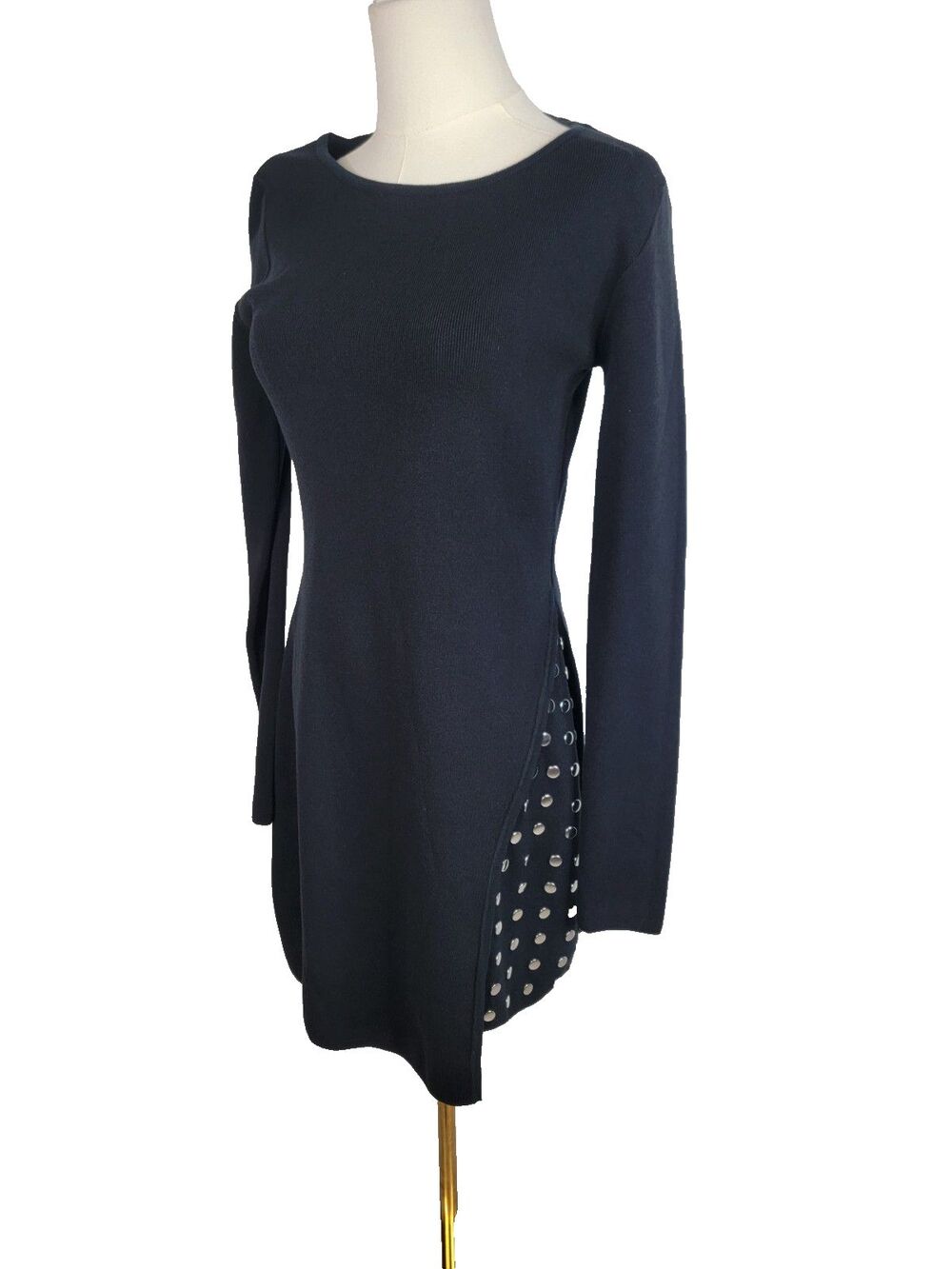 Pinko Black Sweater Dress Mini Studded Large Curly Abito
